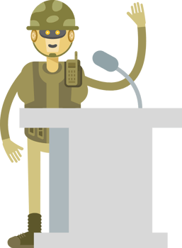 Robot Soldier Character Speaking on Podium png