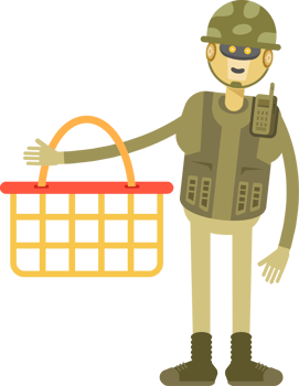 Robot Soldier Character Holding Shopping Basket png