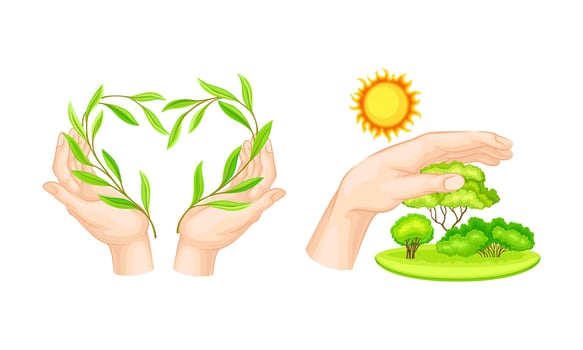 Human hands protecting hature. Environmental protection, ecology concept illustration i vector
