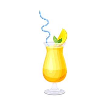 Glass of citrus cocktail with mint leaf and slice of lime illustration vector