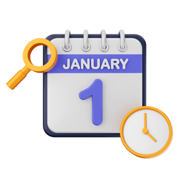 January calendar icon with magnifying glass and clock png