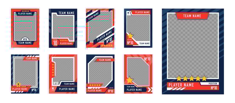 Sport Trading Card Template Set. Editable Player Photo Layouts with Name, Team vector