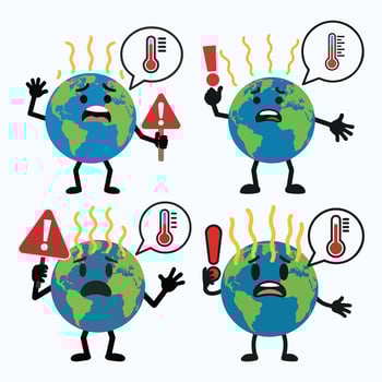 A cartoon illustration of a sun with a temperature and thermometer vector