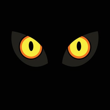 Spooky black cat eyes in darkness vector