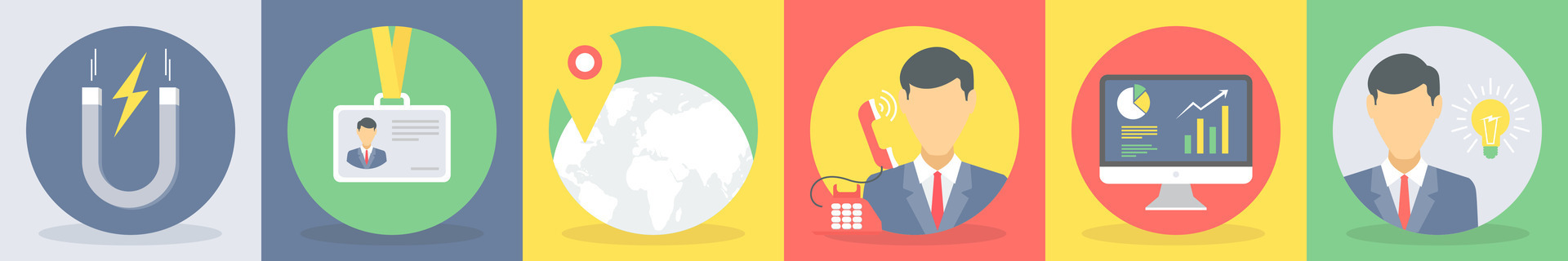 Six business icons as attracting customer, id card vector