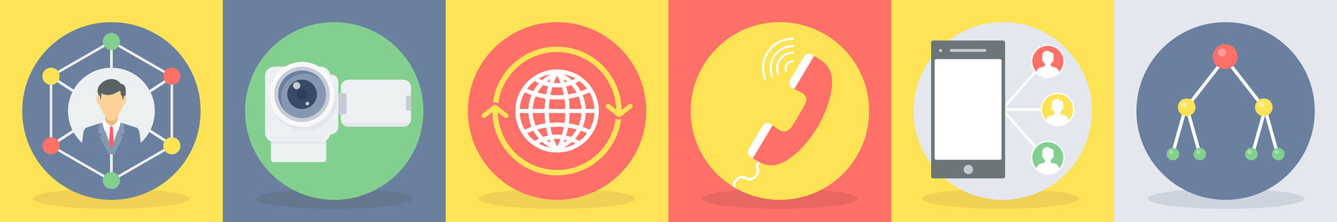 Six communication icons as business network, handy cam vector