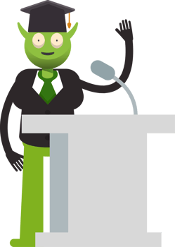 Monster Student Character Speaking on Podium png