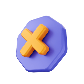 A purple and orange x symbol on a hexagon png