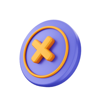A purple and orange button with an x on it png