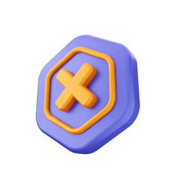 A purple and orange hexagon with an x on it png