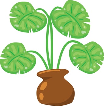 Potted tropical plant. Indoor green leaves in flat style. vector