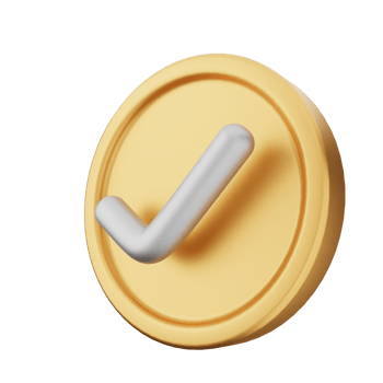 A golden coin with a tick mark on it png