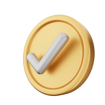 A gold coin with a tick mark on it png