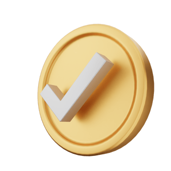 A golden coin with a check mark on it png