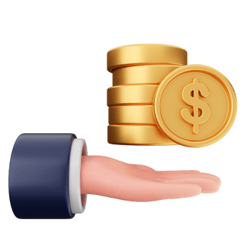 A hand holding a stack of gold coins and a hand with a stack of dollar coins png