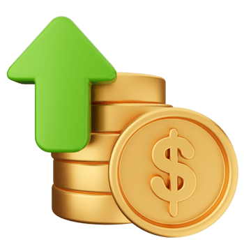 A stack of gold coins with an upward arrow and dollar sign png
