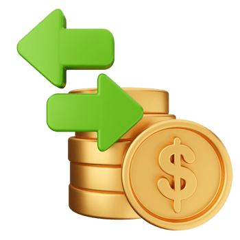 Golden dollar coins and arrows pointing to the right png