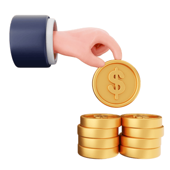 Hand holding a stack of gold coins with a dollar sign png