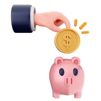 Piggy bank with a coin and hand png