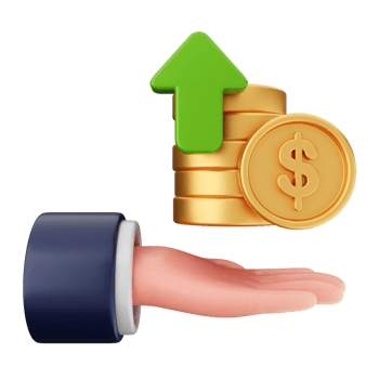 A hand holding a stack of coins and an upward arrow png
