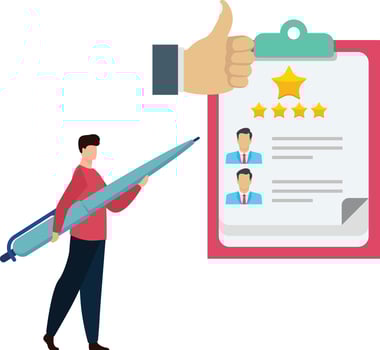 Businessman viewing 5 star service rating vector