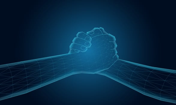 Futuristic wireframe hand, with a mesh glowing light. technology, or connection concept. vector