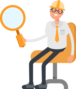 Architect Character Sitting and Holding Magnifier png