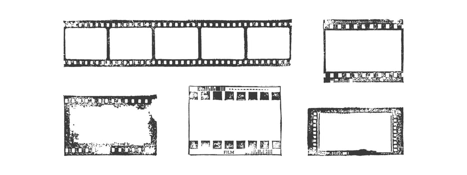 Set film frames, stamps, old grunge film strip, vintage frame, cinema, imprint. vector