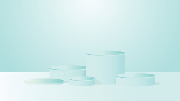 Soft mint green abstract background with round pastel podiums and subtle shadows perfect for showcasing products presentations and modern design compositions vector
