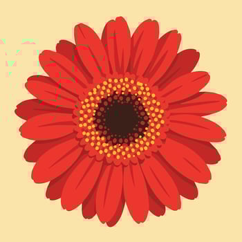 A single red Gerbera flower depicted on a light yellow background. vector