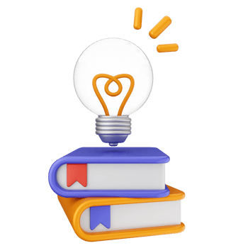 A light bulb on top of two books png
