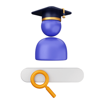 Search icon with magnifying glass and a person in a graduation cap png