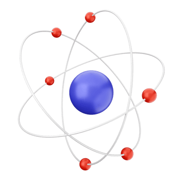 An atom with blue and red spheres png