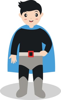 Cute Boy with Superhero Costume, Cartoon Illustration. vector