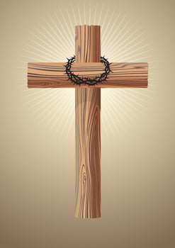 Wooden Cross and Crown of Thorns vector