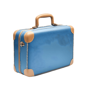 Stylish Light Blue Travel Suitcase with Tan Trim png