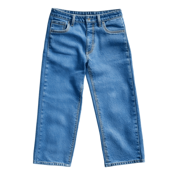 Studio shot of a pair of light blue denim pants. png