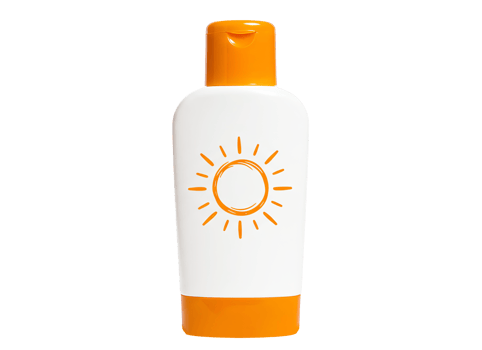 Clean cosmetic tube for sun cream and UV protection isolated on transparent background ideal for beauty packaging and summer wellness graphics. Sunscreen bottle with abstract sun icon png