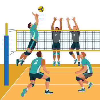 Flat Design Volleyball Action Scene. vector