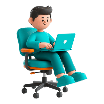 3D Cartoon Man Working on Laptop png