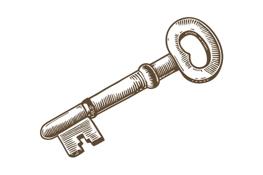Vintage skeleton key sketch with ornate details on handle and barrel vector