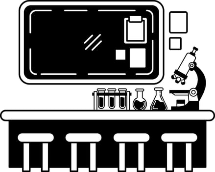 black and white illustration of a science lab in school vector
