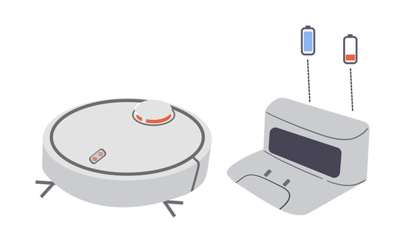 Robot Vacuum Cleaner, Smart Wireless Robotic Household Appliance Isolated On White Background. Automatic Machine With Remote Control . Illustration vector