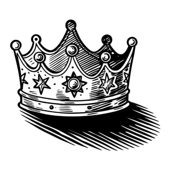 Illustrated royal crown with jewels, detailed line art sketch on white background vector