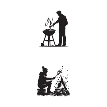 A set of silhouettes of people cooking food vector