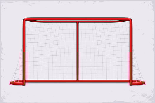 Hand drawn white ice hockey net, realistic professional hockey goal with red frames for competitive official matches vector