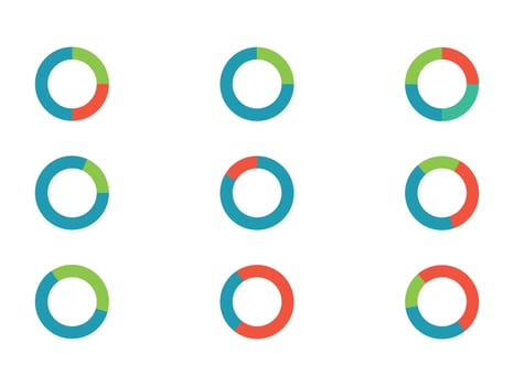 Rotation arrows in circular motion. Circle arrow combinations. Set of circular infographics. Graphic diagram. Design element. Illustration isolated on white background. vector