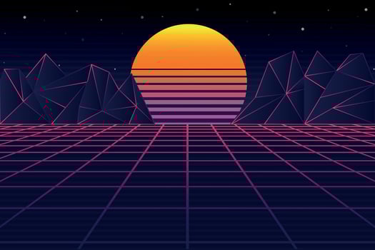 Retro futuristic 80s background. Illustration in modern trendy style, perfect for banners, posters, album covers, and digital designs. vector
