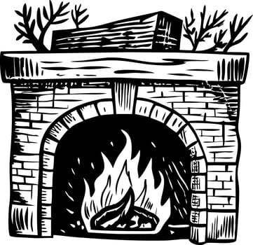 A vintage style illustration showing cozy fireplace vector