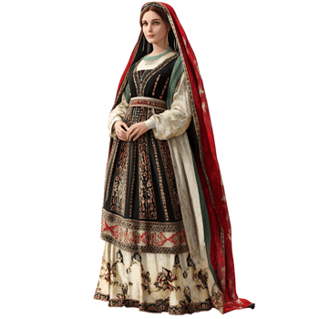 Ornate Dress Large Collar And Belt on transparent background png